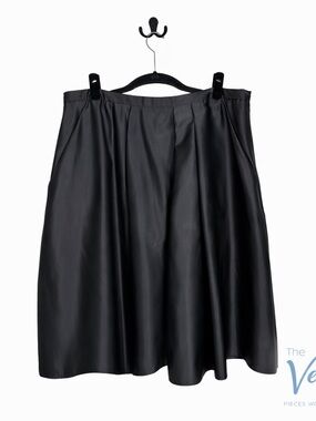 Alex Evenings Black Satin A-Line Skirt 2X Elegant Formal Midi